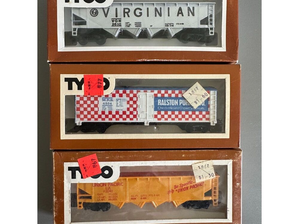 Vintage TYCO Lot of 3 HO Hopper Car Union, Billboard Reefer Ralston & Virginian